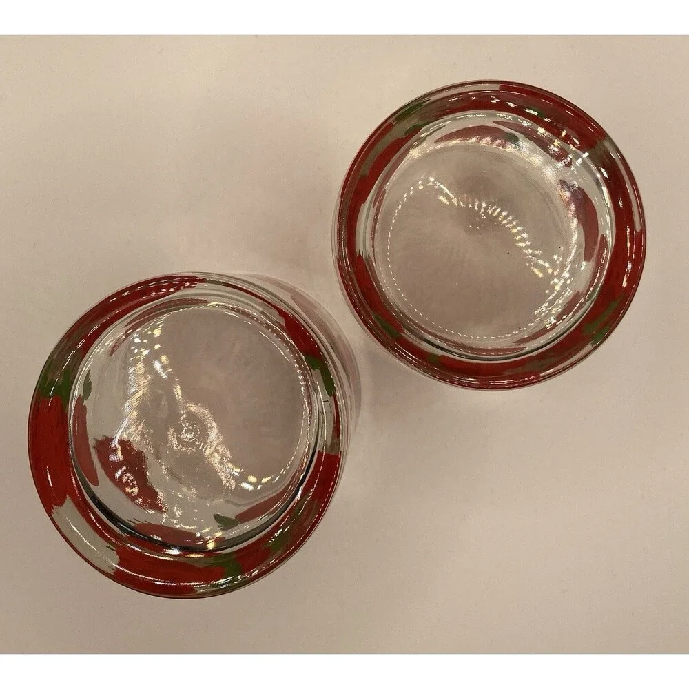 2) Vtg 70s Strawberry Glasses Signed by Colony 3.5” Drinkware MCM Juice Lowball
